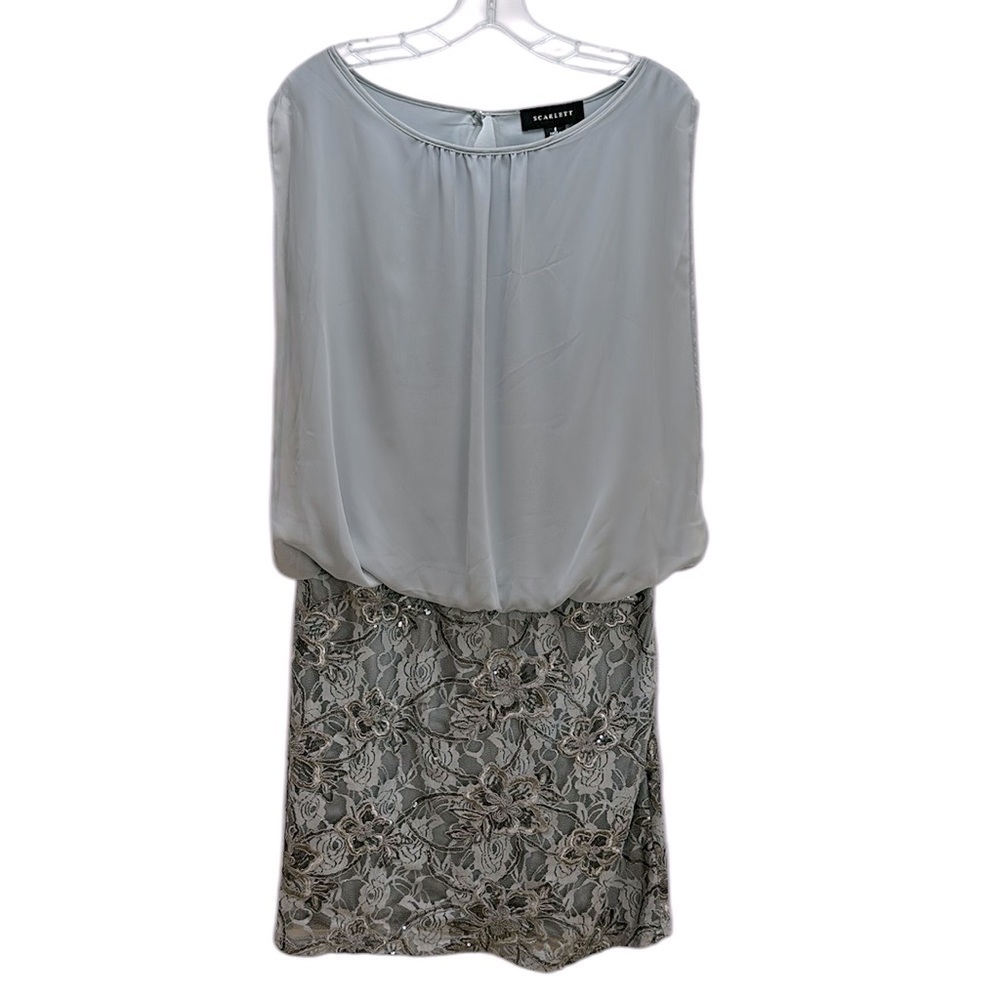 Scarlett Silver Floral Embroidered Embellishments Blouson Mini Dress‎ 8 Cocktail